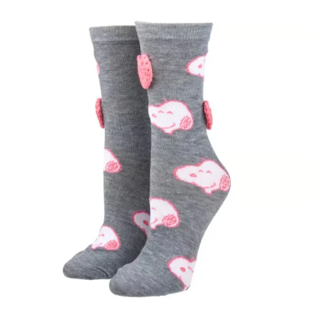 Peanuts Pink Snoopy Crochet 2 Pair Adult Crew Sock Set